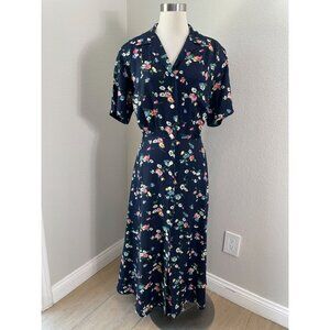 Vintage 90's Y2K Banana Republic Womens 8 Navy Floral Button Up Maxi Dress